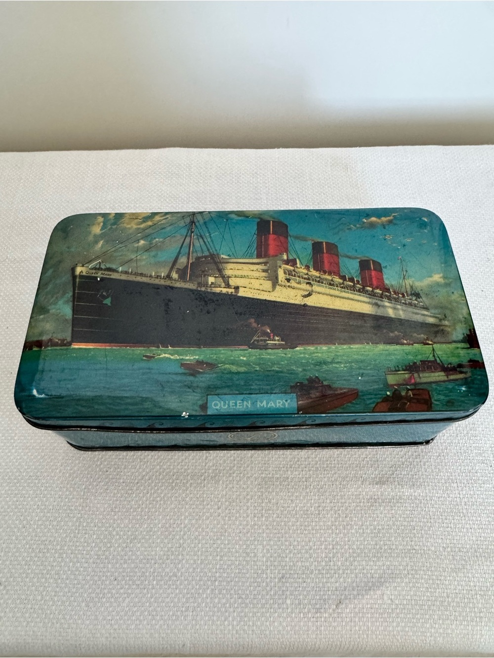 Vintage toffee tin candy box RMS Queen Mary by Benson's Confectionery